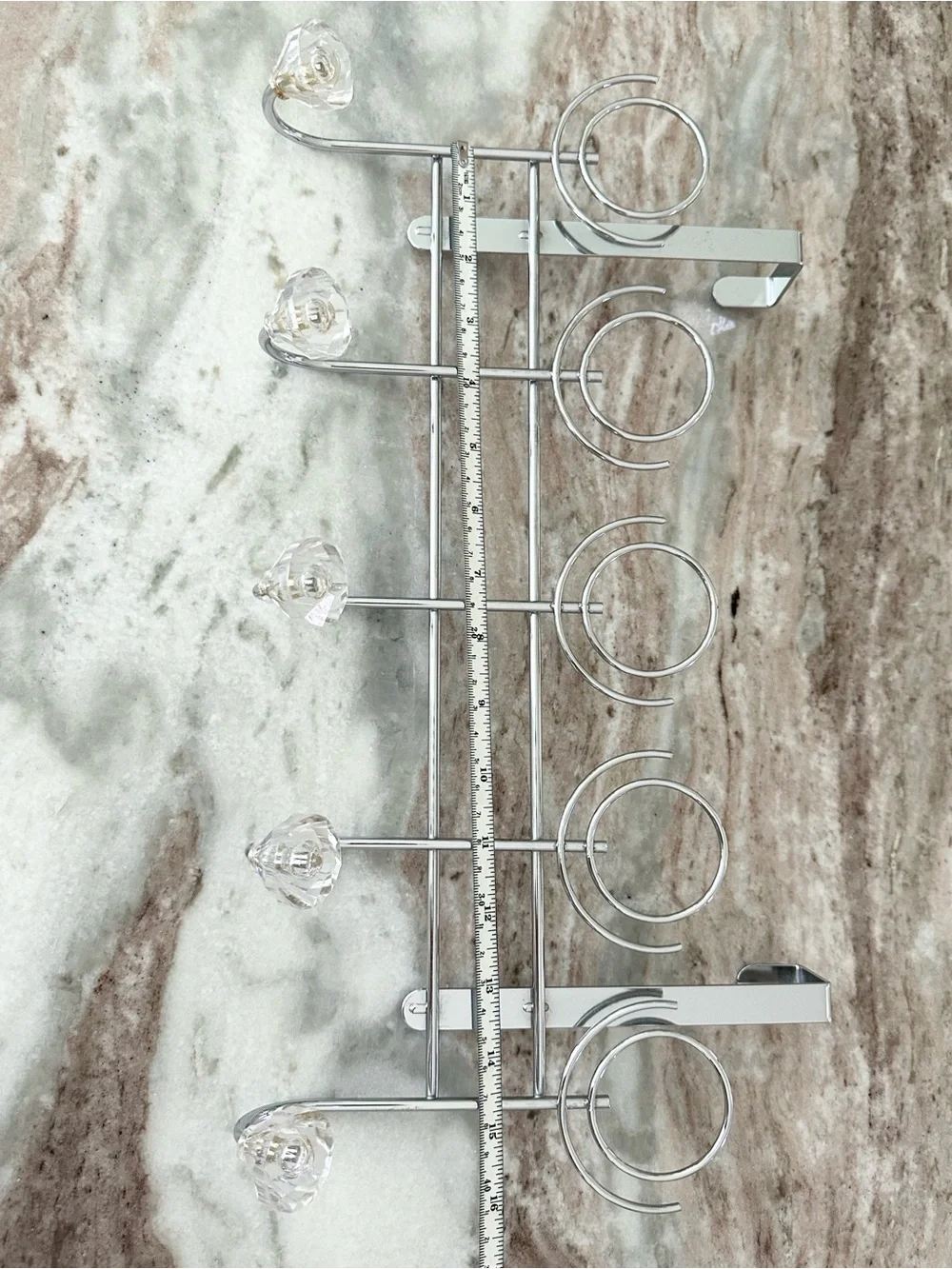 Over the Door Hanging Rack with 5 Faux Crystal Knobs Hooks
